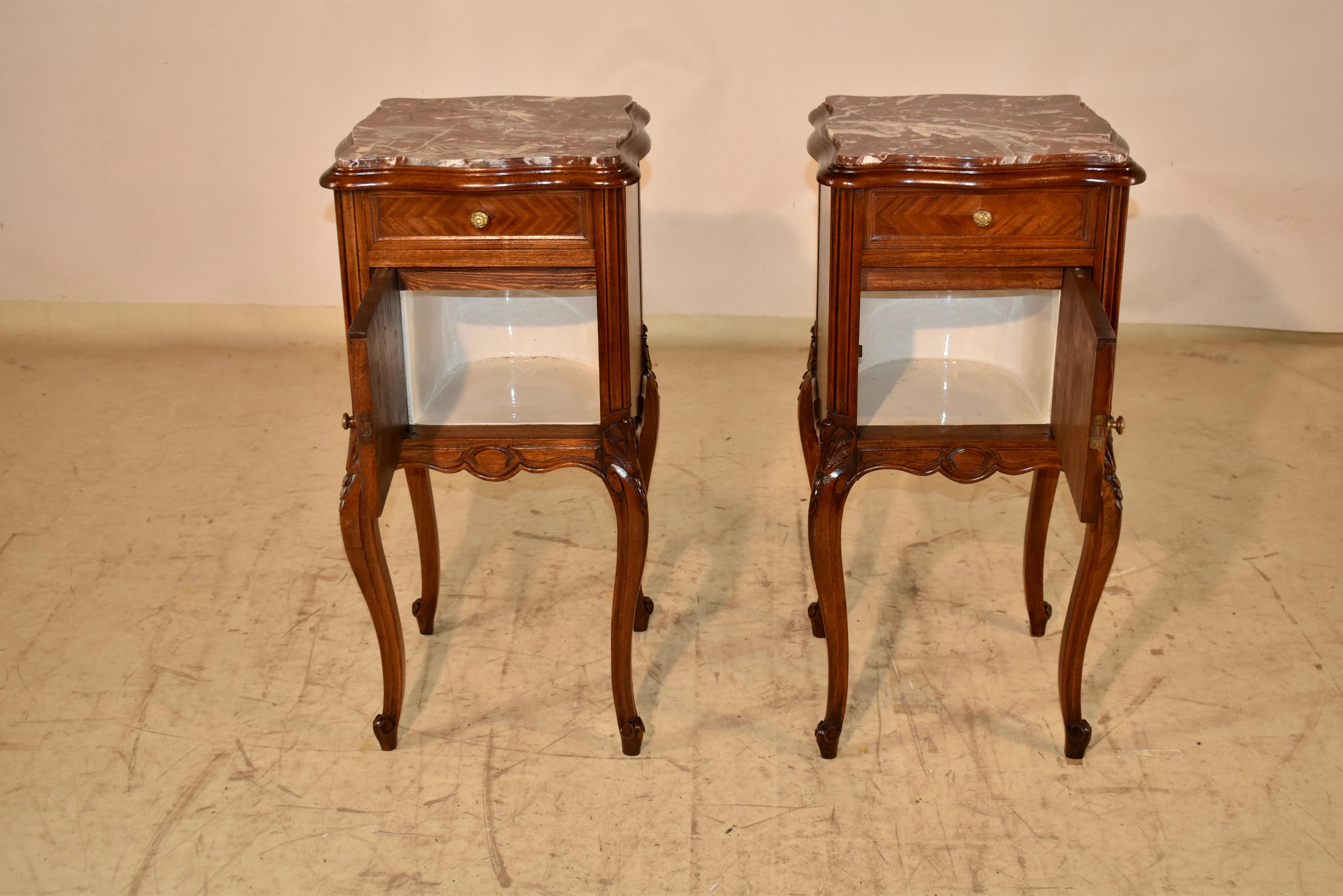 Marble Pair of 19th Century French Walnut Bedsides For Sale