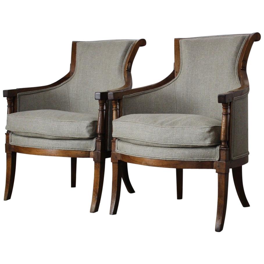 Pair of 19th Century French Walnut Bergeres