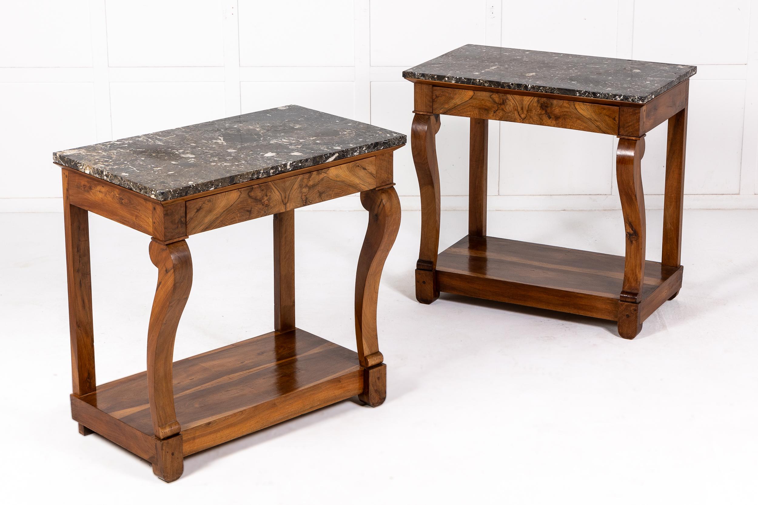 Pair of 19th Century French Walnut Console Tables For Sale 1