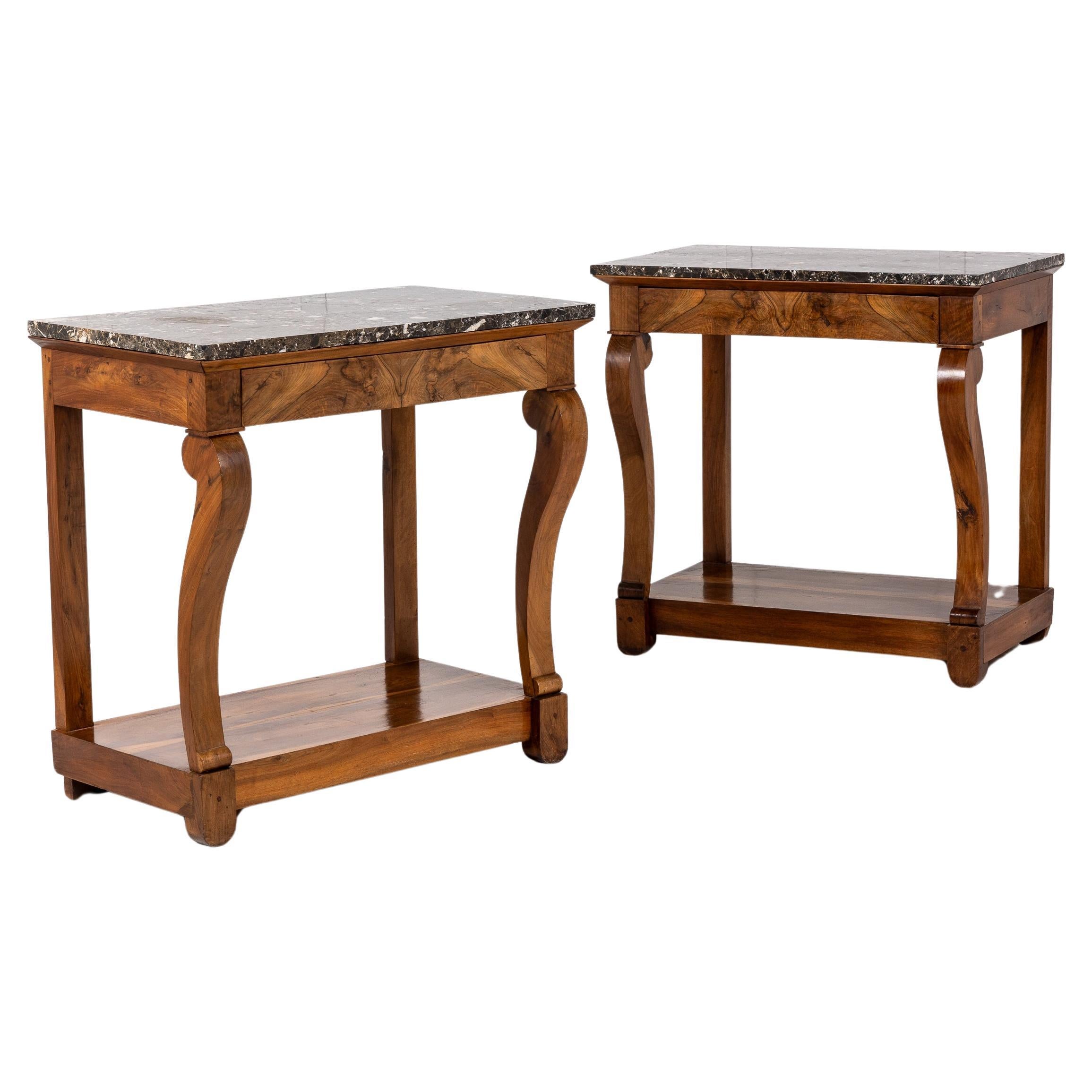 Pair of 19th Century French Walnut Console Tables For Sale