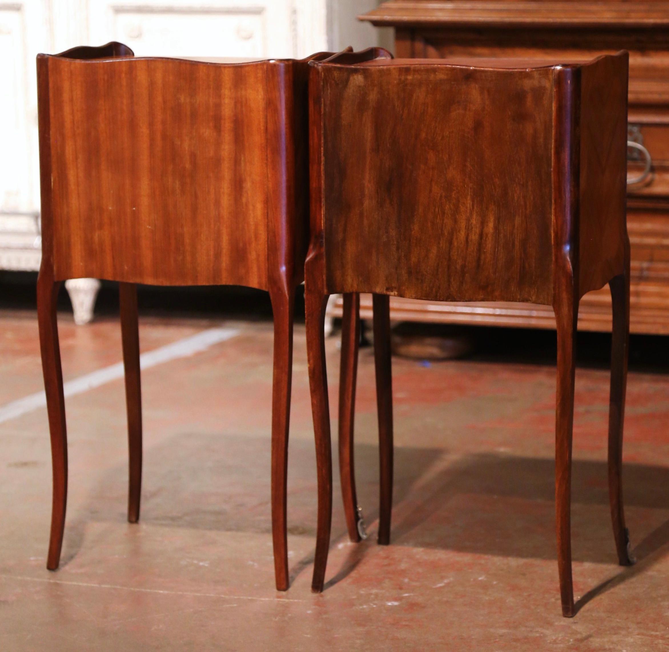 Pair of 19th Century French Walnut Nightstands with Leather Book Spine Doors For Sale 11