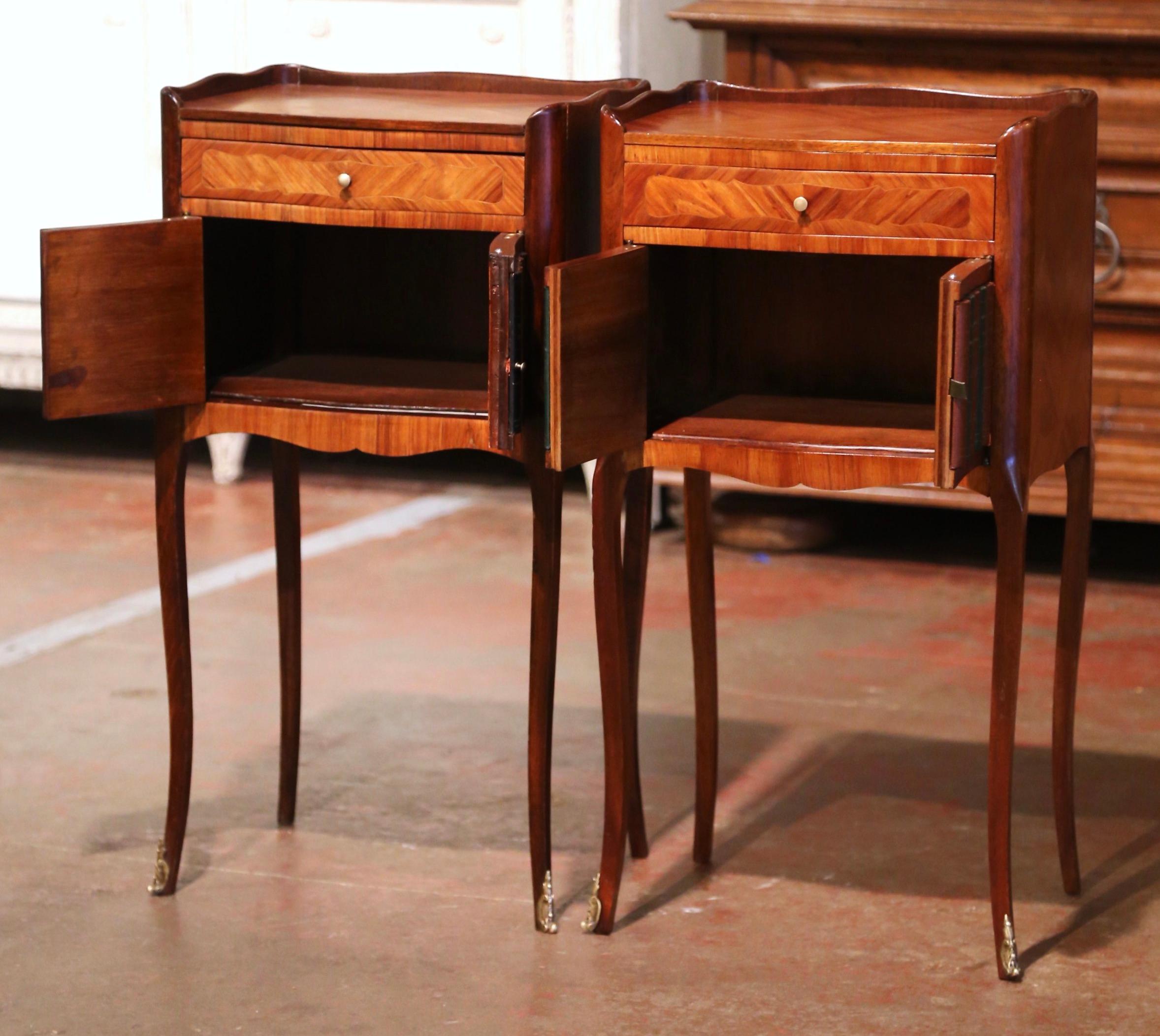 Pair of 19th Century French Walnut Nightstands with Leather Book Spine Doors For Sale 3