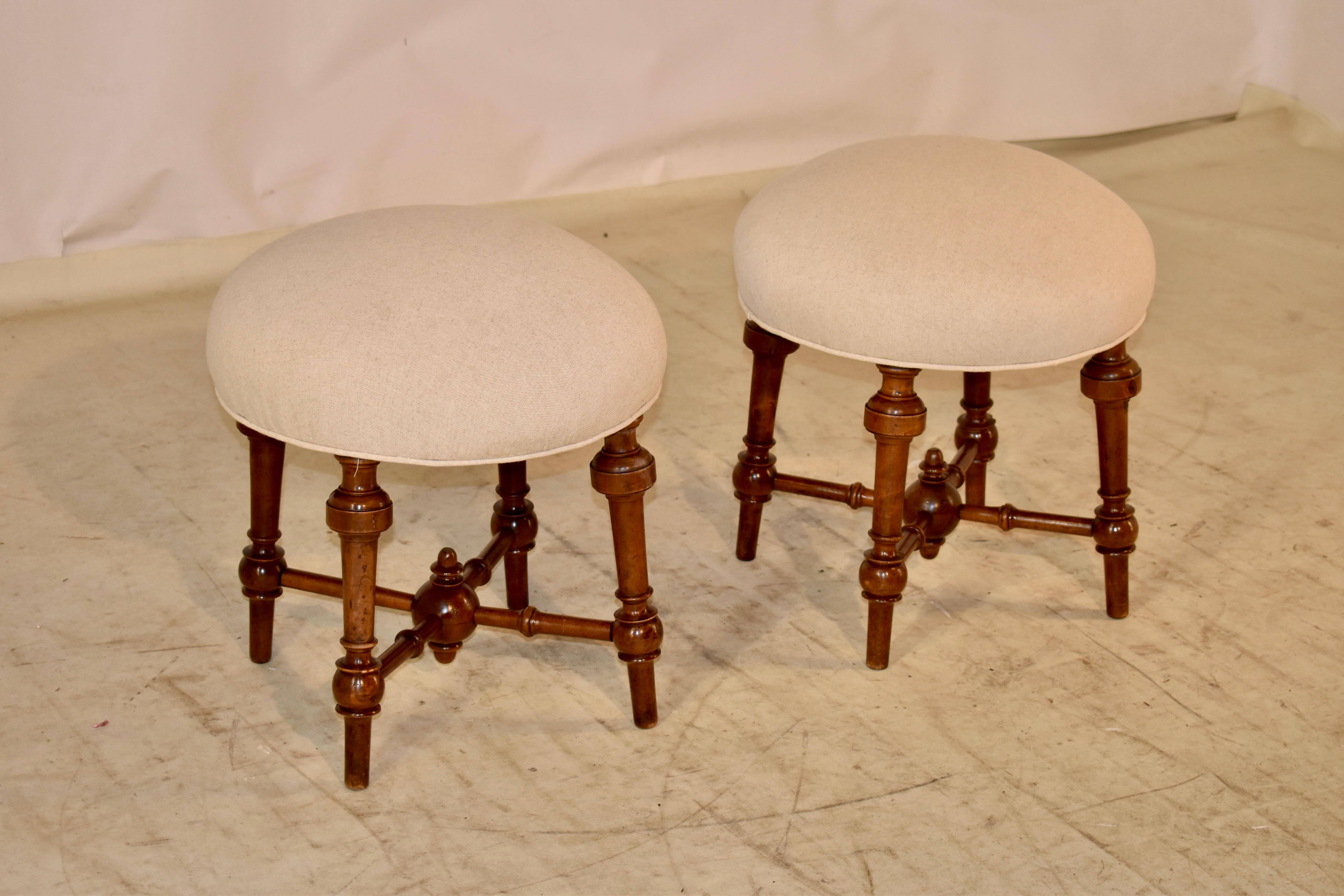 Napoleon III Pair of 19th Century French Walnut Stools For Sale