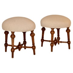 Antique Pair of 19th Century French Walnut Stools