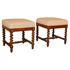 Pair of 19th Century French Walnut Upholstered Stools
