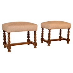 Pair of 19th Century French Walnut Upholstered Stools
