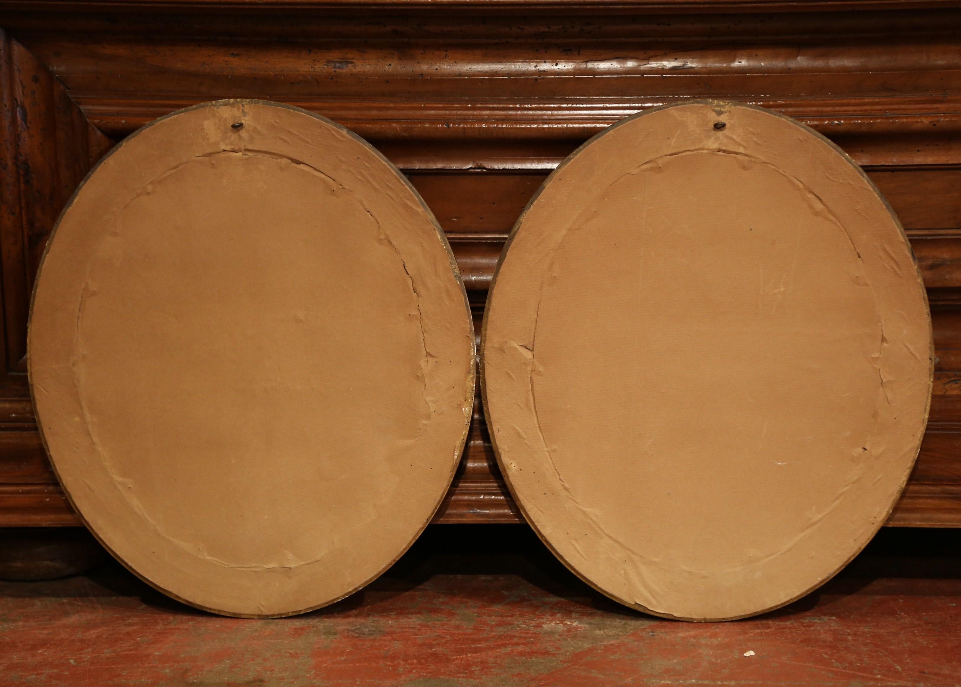 Pair of 19th Century, French Watercolors in Oval Giltwood Frames 3