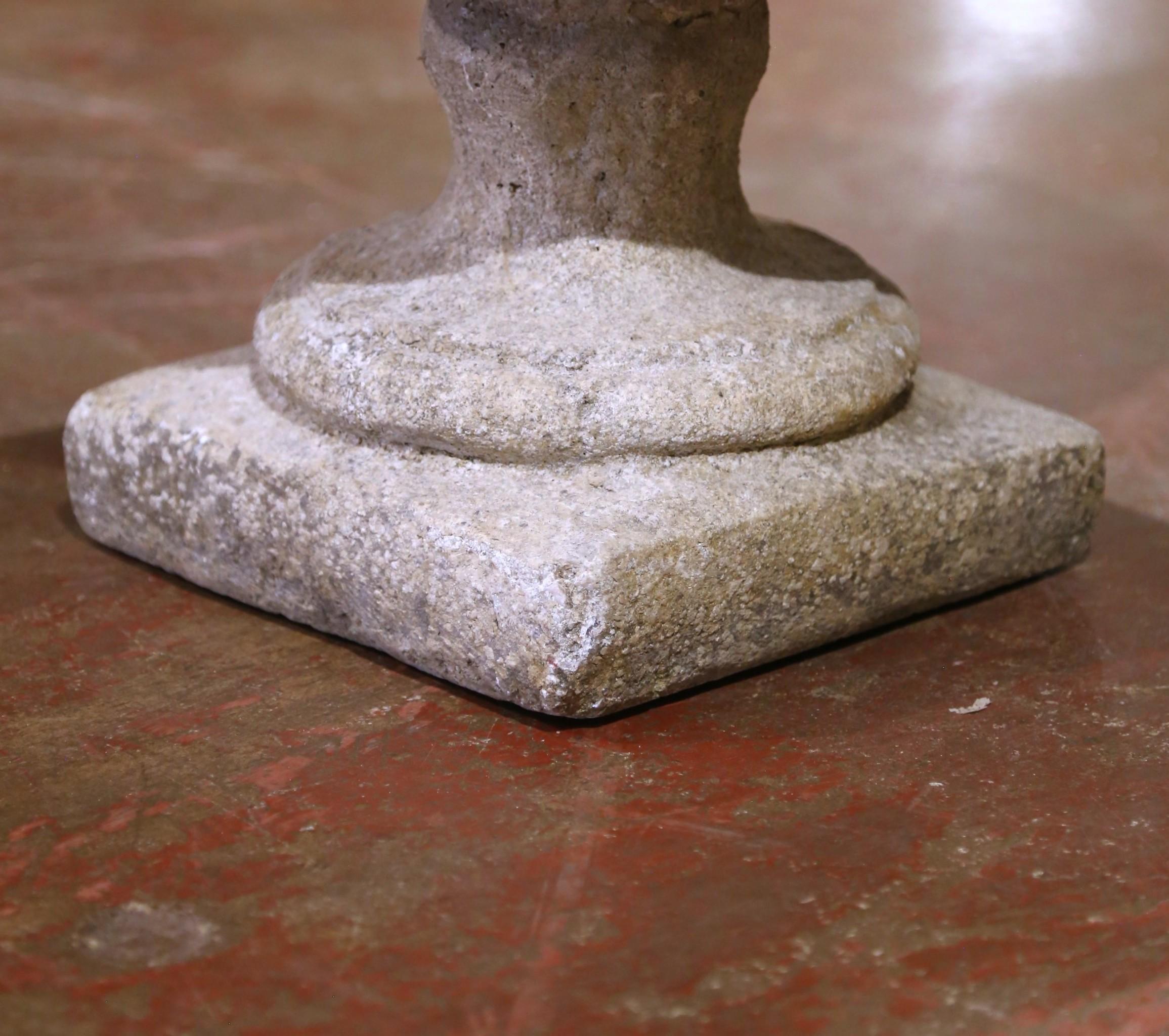 Pair of 19th Century French Weathered Carved Stone Garden Urns from Normandy In Excellent Condition For Sale In Dallas, TX