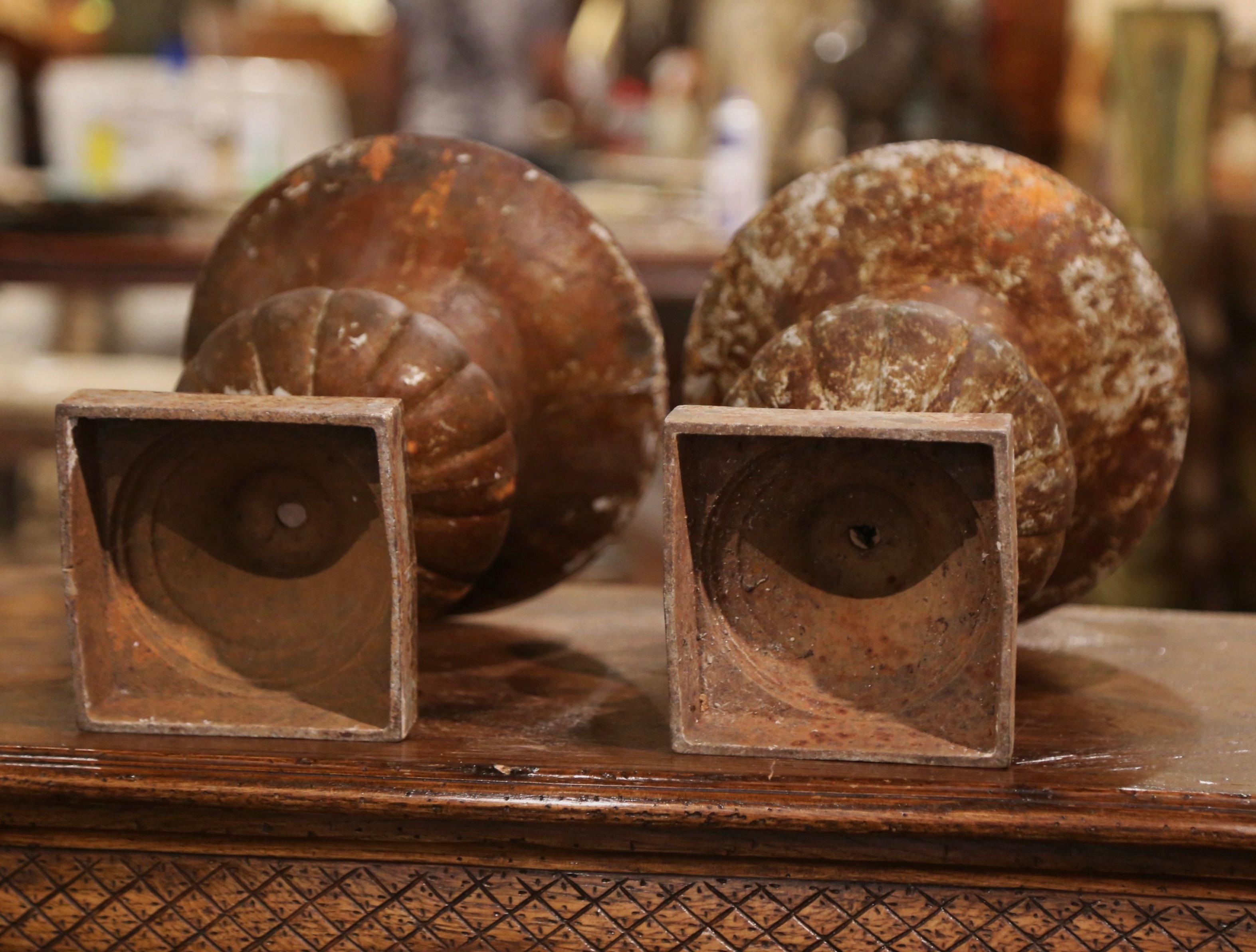 Pair of 19th Century French Weathered Iron Campana Form Garden Urns For Sale 3