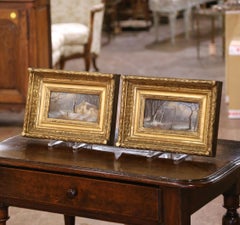 Pareja de paisajes invernales franceses del siglo XIX firmados Carlier en marcos de madera dorada