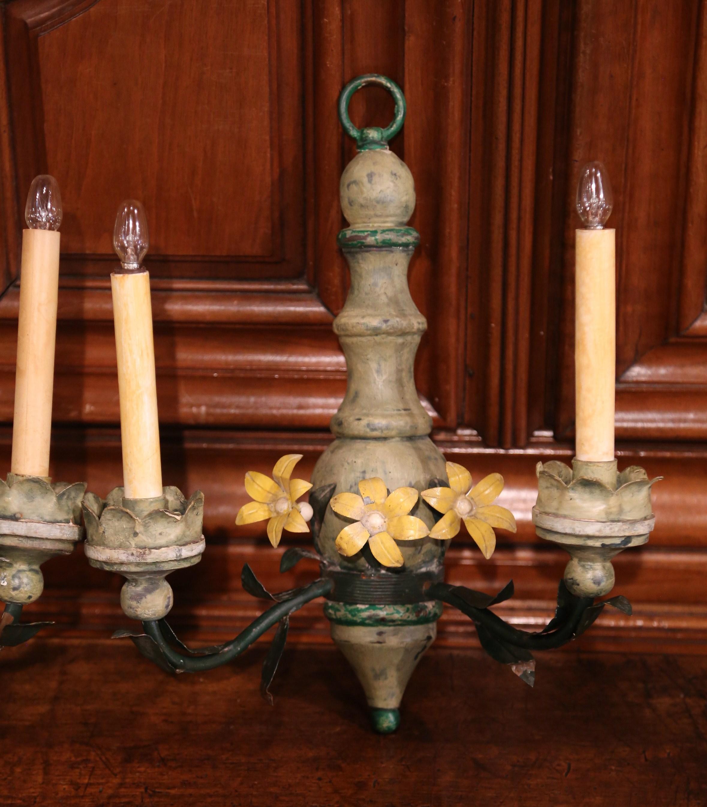 Pair of 19th Century French Wood and Metal Painted Two-Light Sconces In Excellent Condition In Dallas, TX