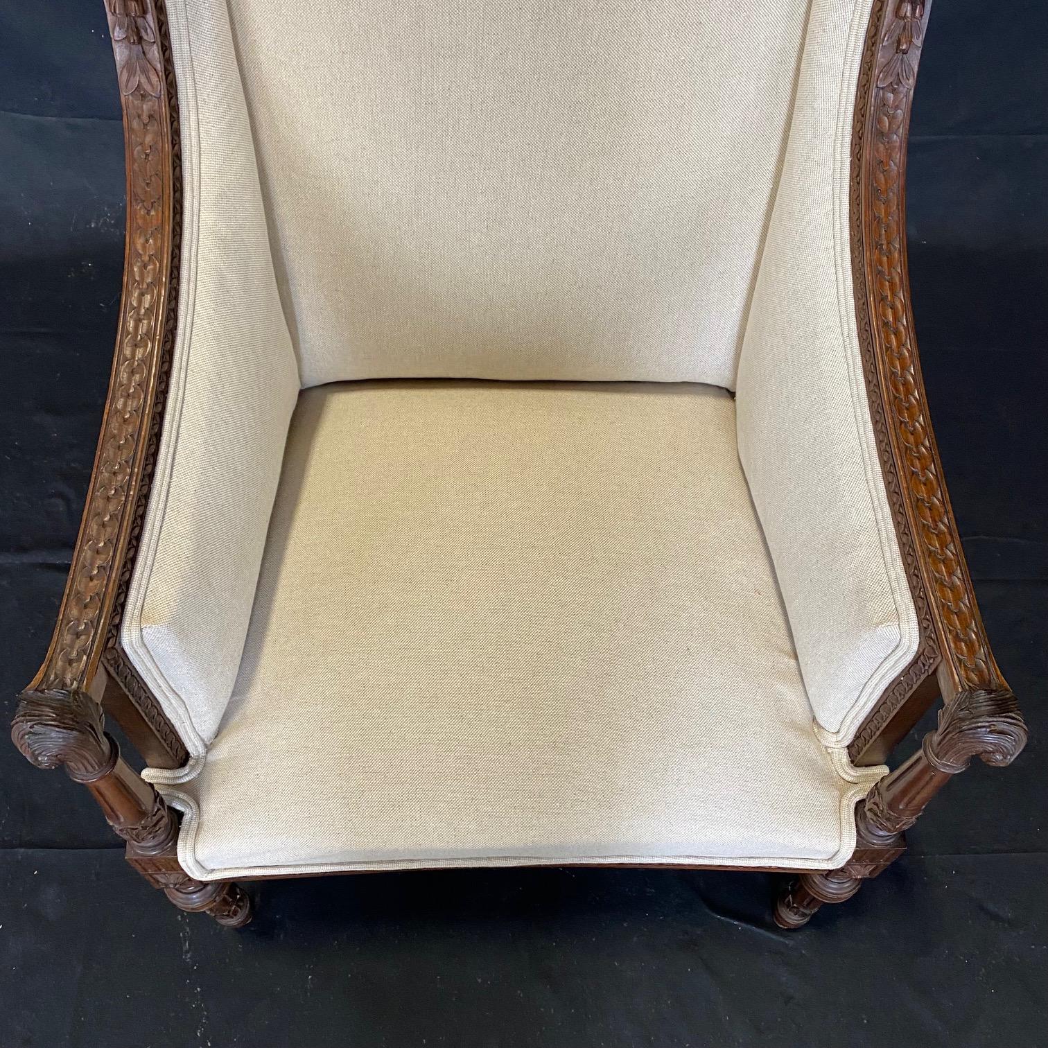 Pair of 19th Century French Wood Fauteuil Louis XVI Armchairs or Wing Chairs 7