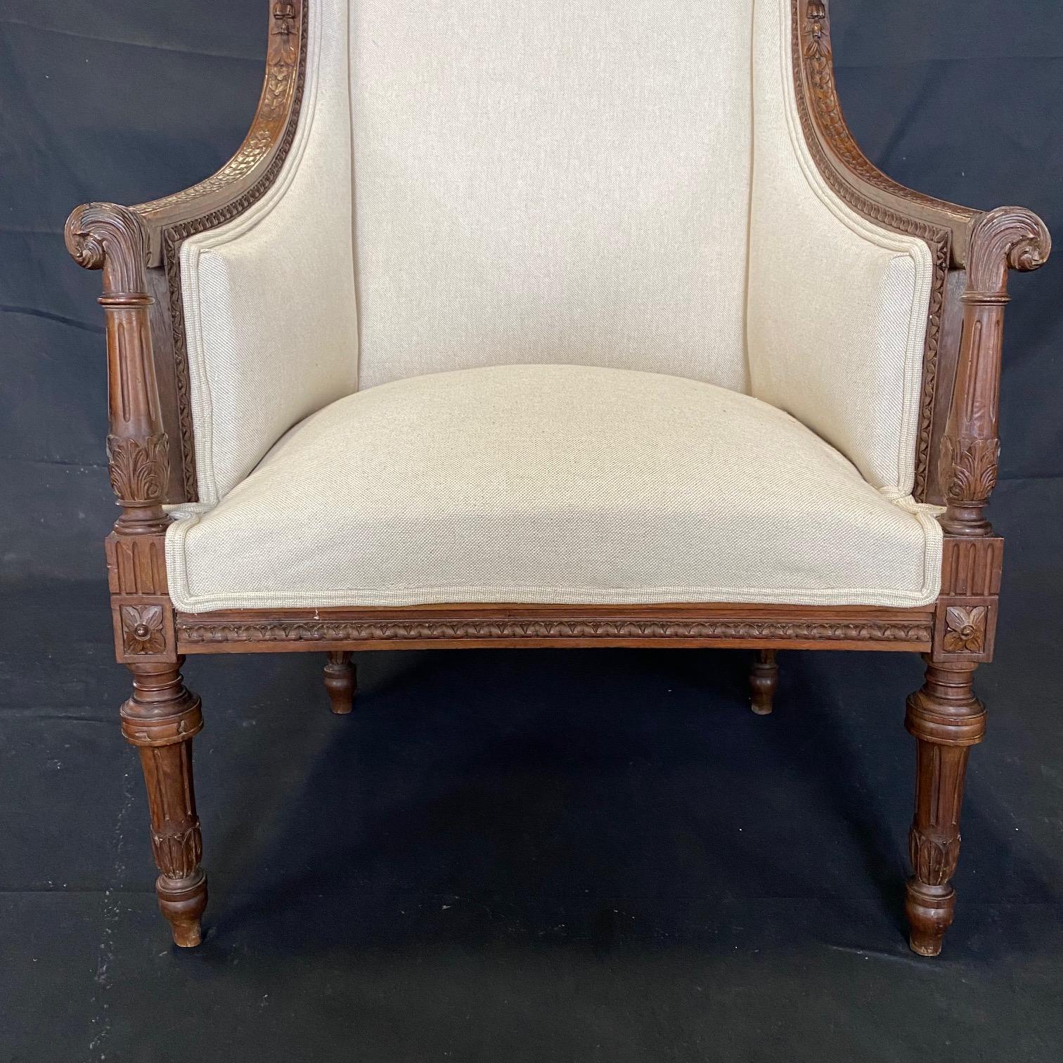 Pair of 19th Century French Wood Fauteuil Louis XVI Armchairs or Wing Chairs 8
