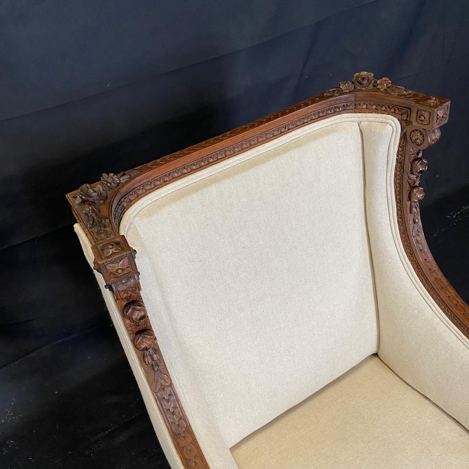 Pair of 19th Century French Wood Fauteuil Louis XVI Armchairs or Wing Chairs 2