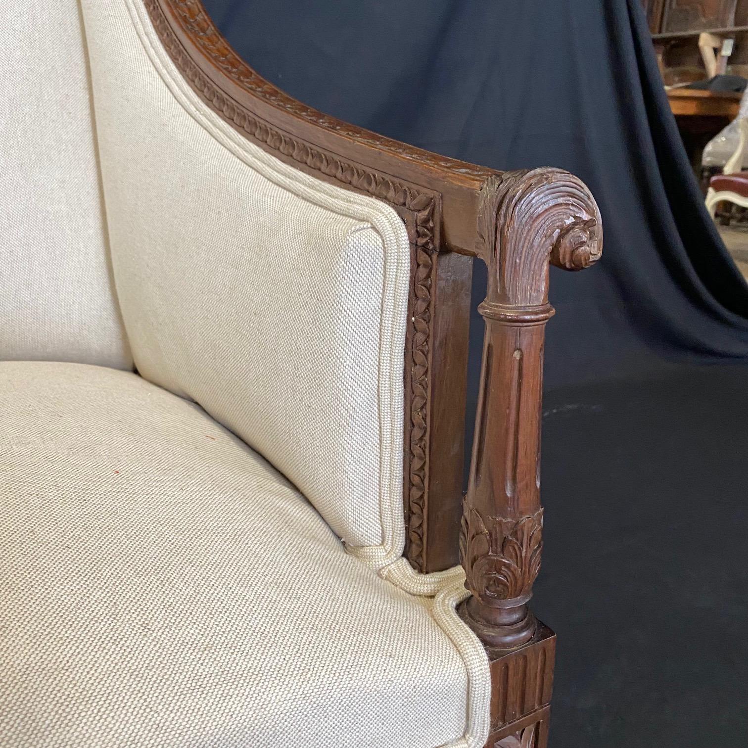 Pair of 19th Century French Wood Fauteuil Louis XVI Armchairs or Wing Chairs 3