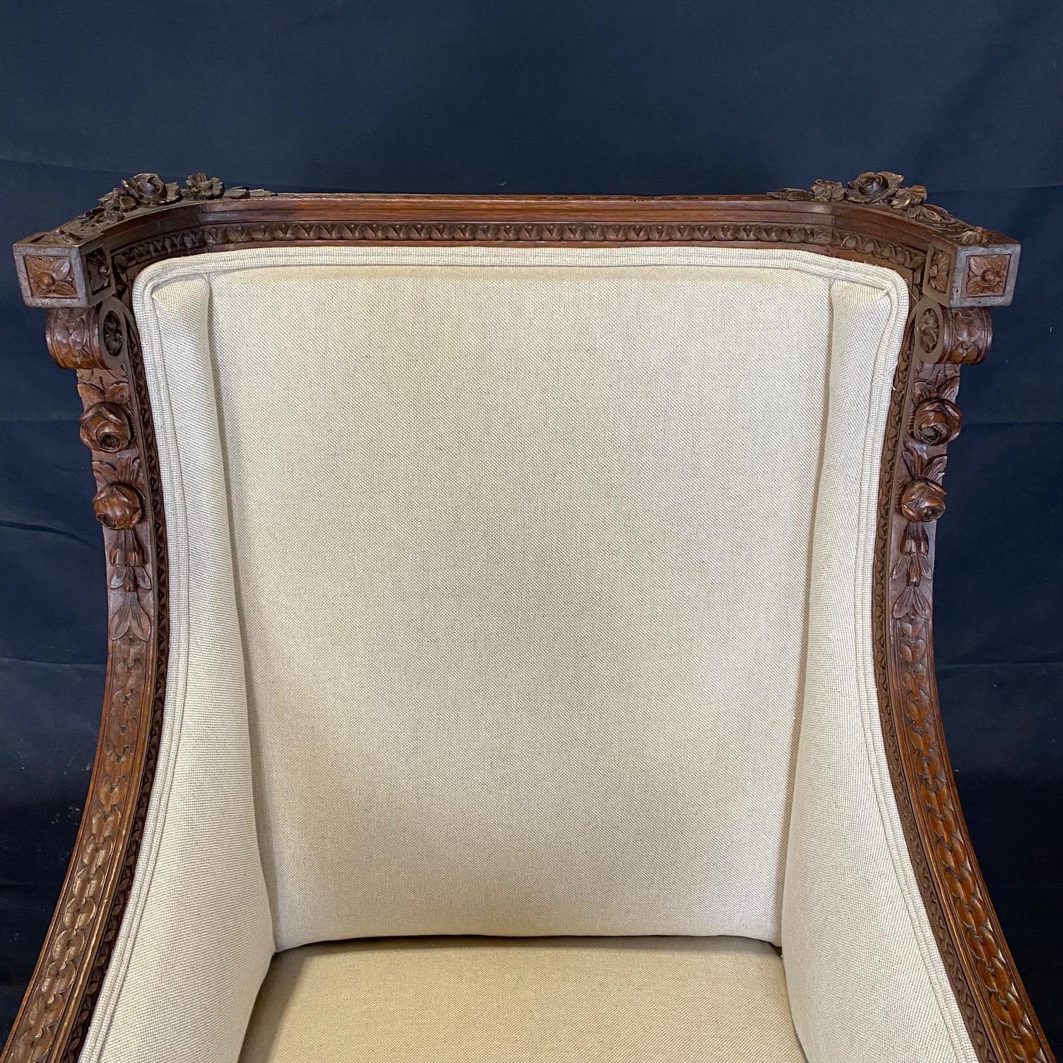 Pair of 19th Century French Wood Fauteuil Louis XVI Armchairs or Wing Chairs 4