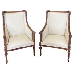 Pair of 19th Century French Wood Fauteuil Louis XVI Armchairs or Wing Chairs