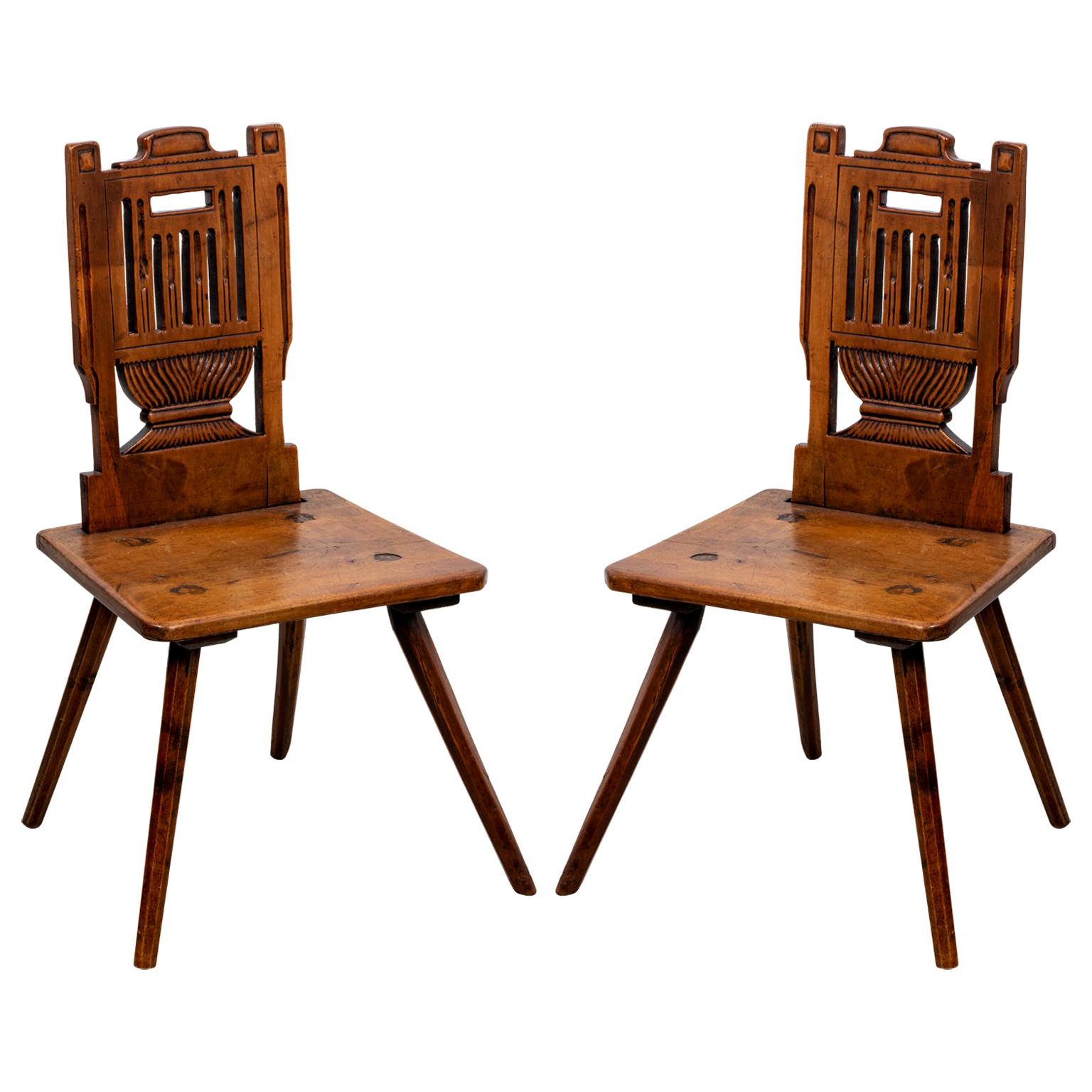 Pair of 19th Century French Wood Hall Chairs