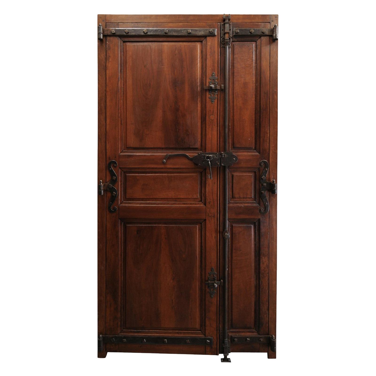 Pair of 19th Century French Wooden Communication Doors with Iron Hardware