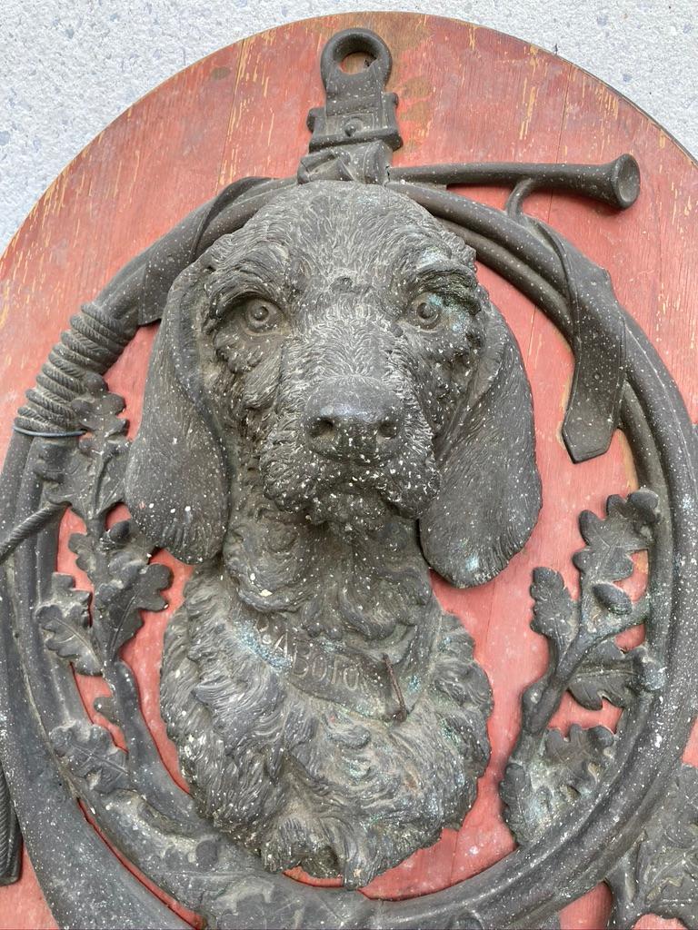 Pair of 19th Century French Zinc and Painted Wood Hunting Dog Trophy Plaques 9