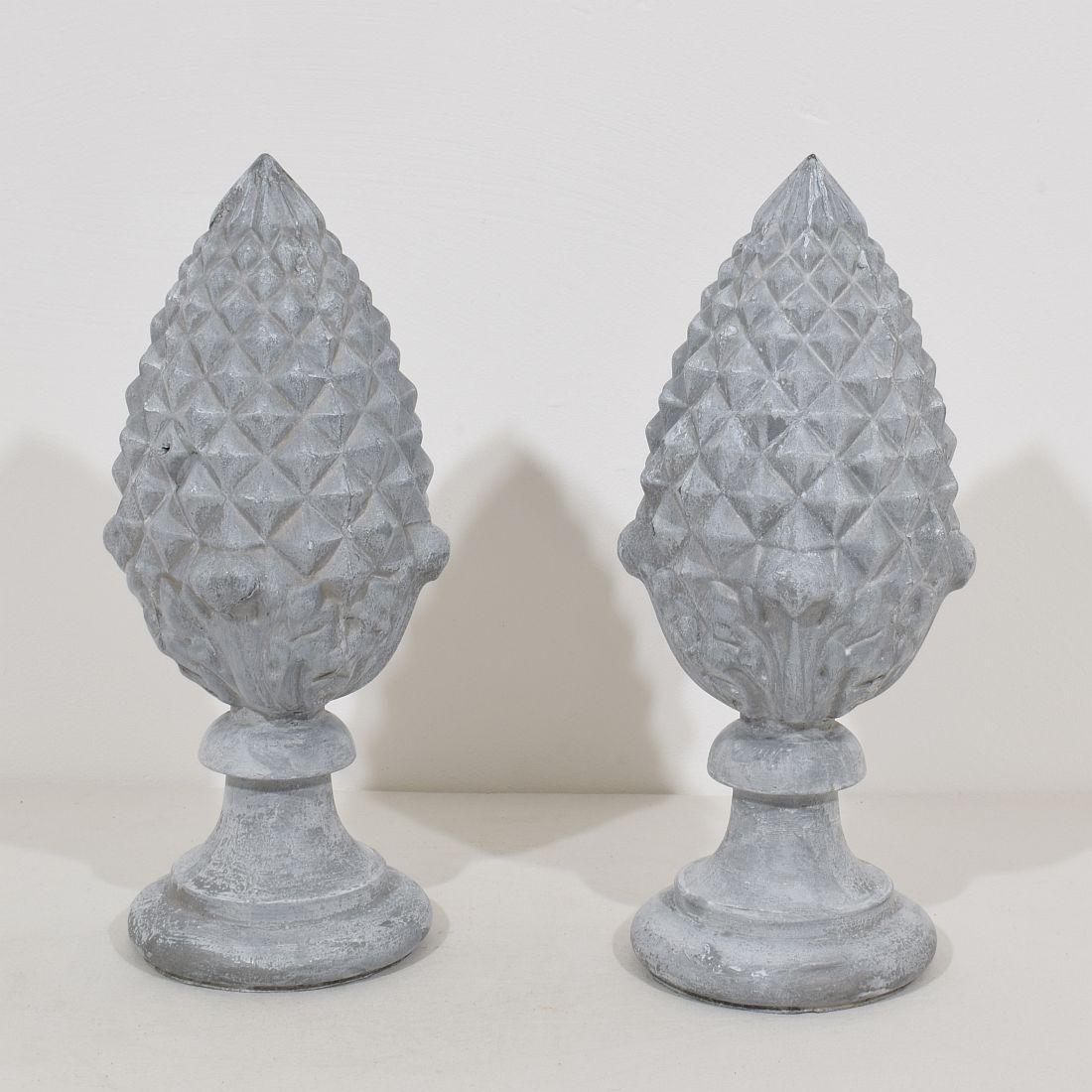 Pair of 19th Century French Zinc Pinecone Roof Finials For Sale at 1stDibs