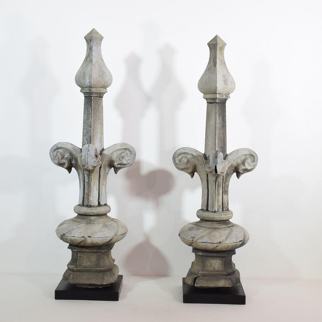 Gothic Revival Pair of 19th Century French Zinc Roof Finials