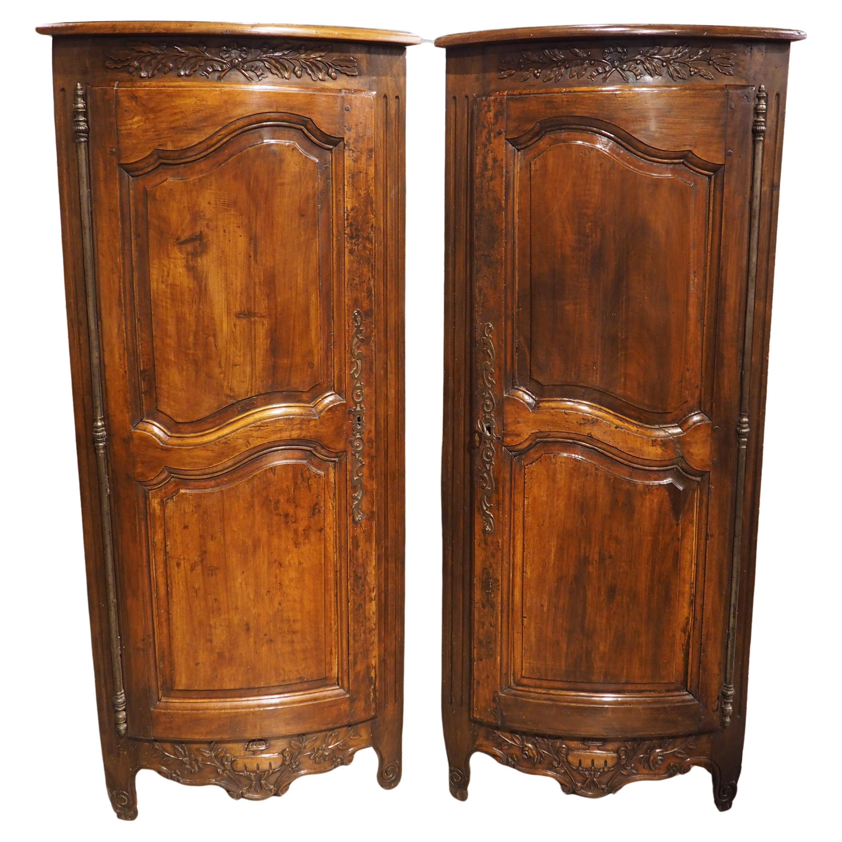 Pair of 19th Century Fruitwood Corner Cabinets from Provence, France
