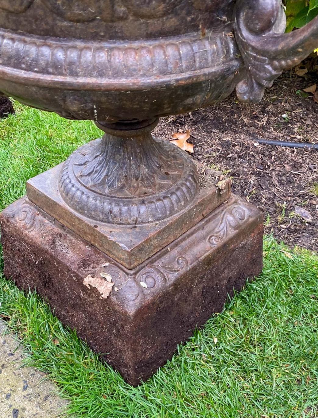 Cast Pair of 19th Century Garden Urns, Kramer Bros Foundry For Sale