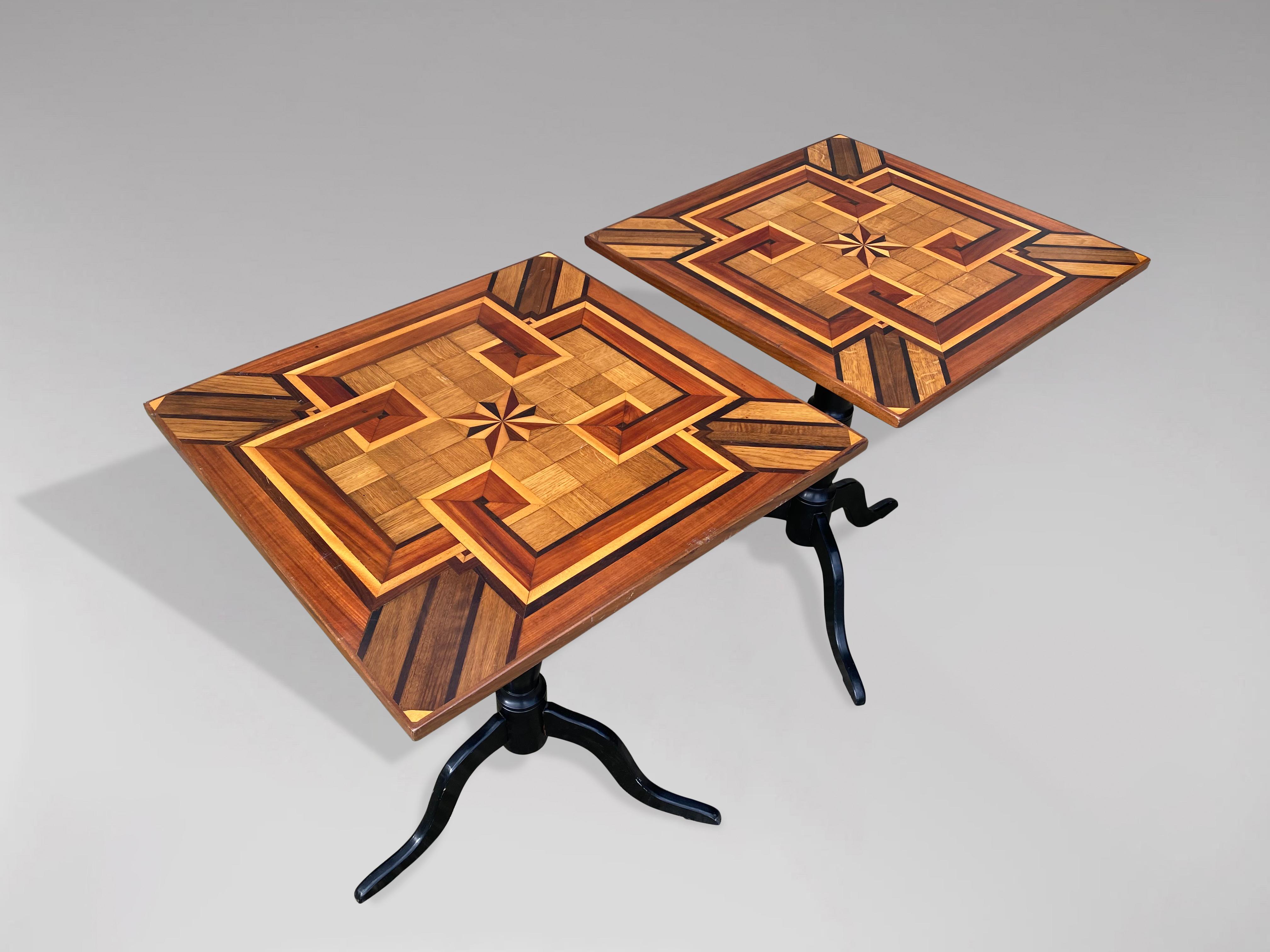 French Pair of 19th Century Geometric Inlay & Marquetry Side Tables For Sale