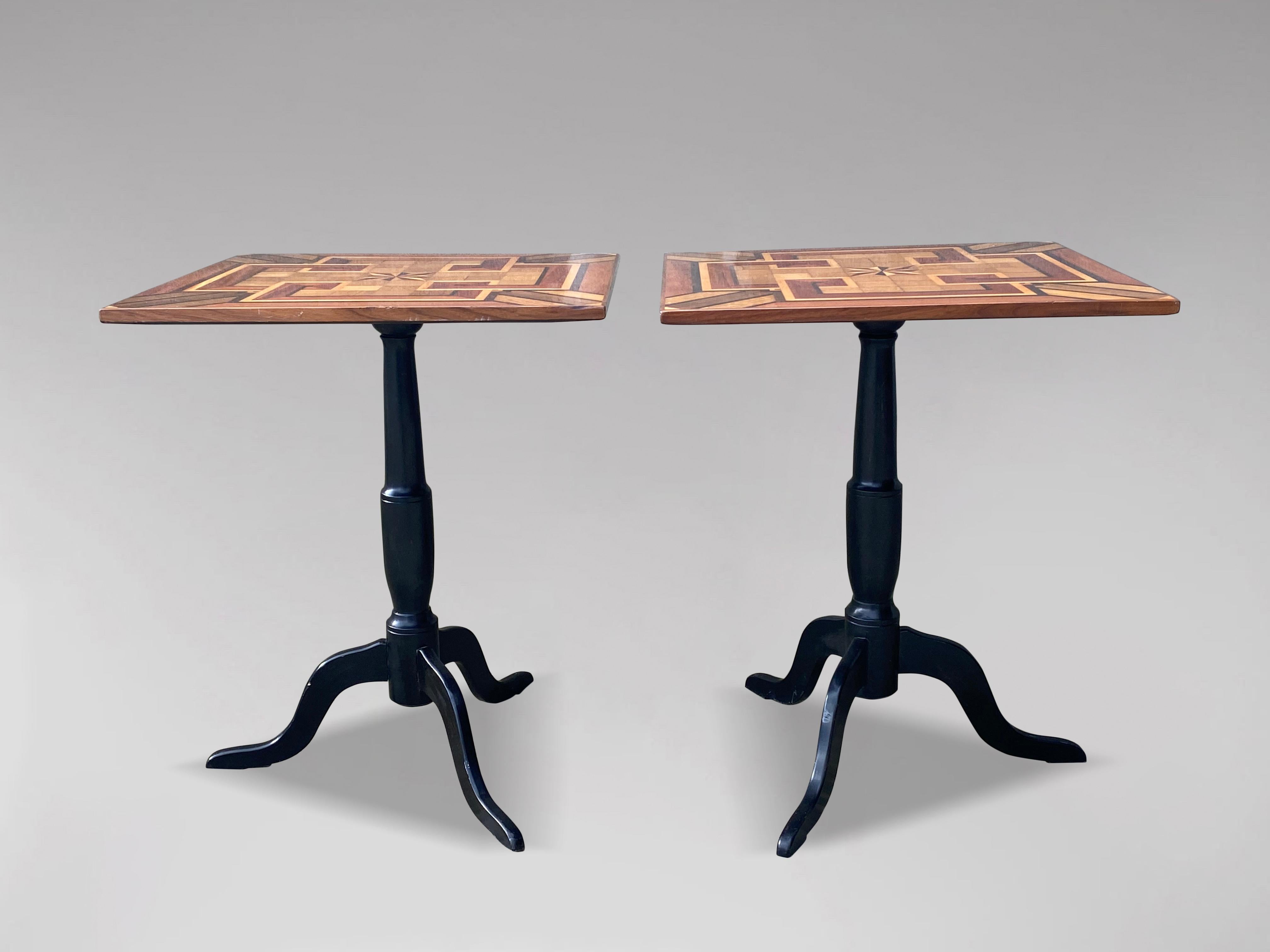 Pair of 19th Century Geometric Inlay & Marquetry Side Tables In Good Condition For Sale In Petworth,West Sussex, GB