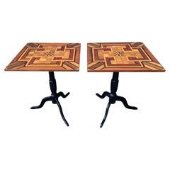 Antique Pair of 19th Century Geometric Inlay & Marquetry Side Tables