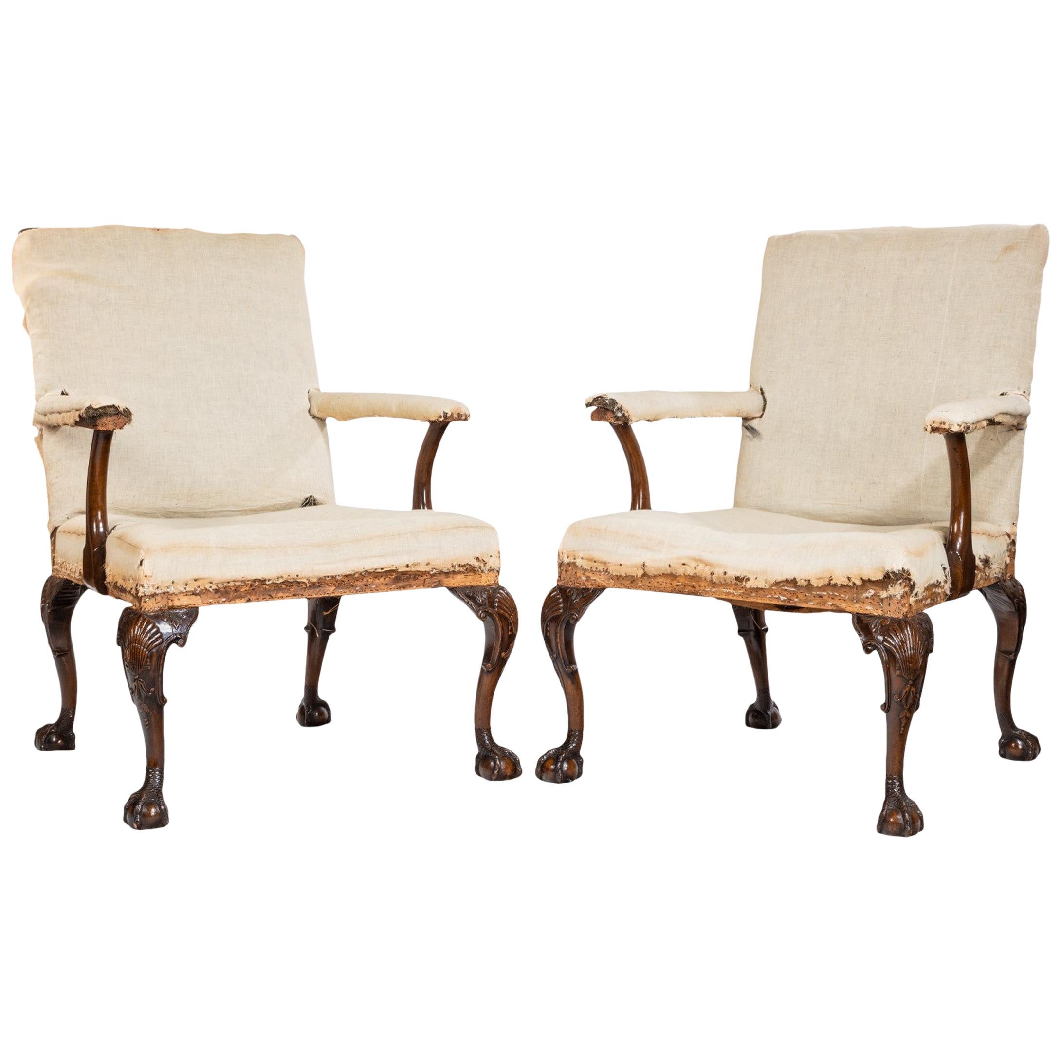 Pair of 19th Century George II Style Gainsborough Armchairs
