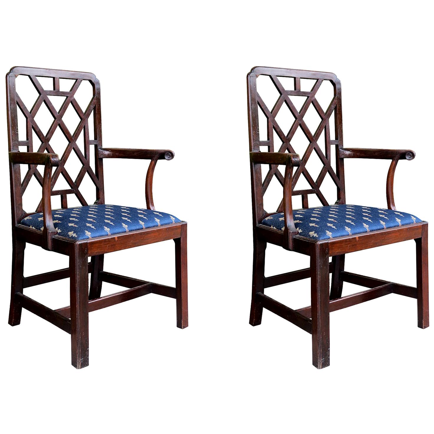 Pair of 19th Century George III Style Mahogany Hall Chairs, Tall Backs For Sale