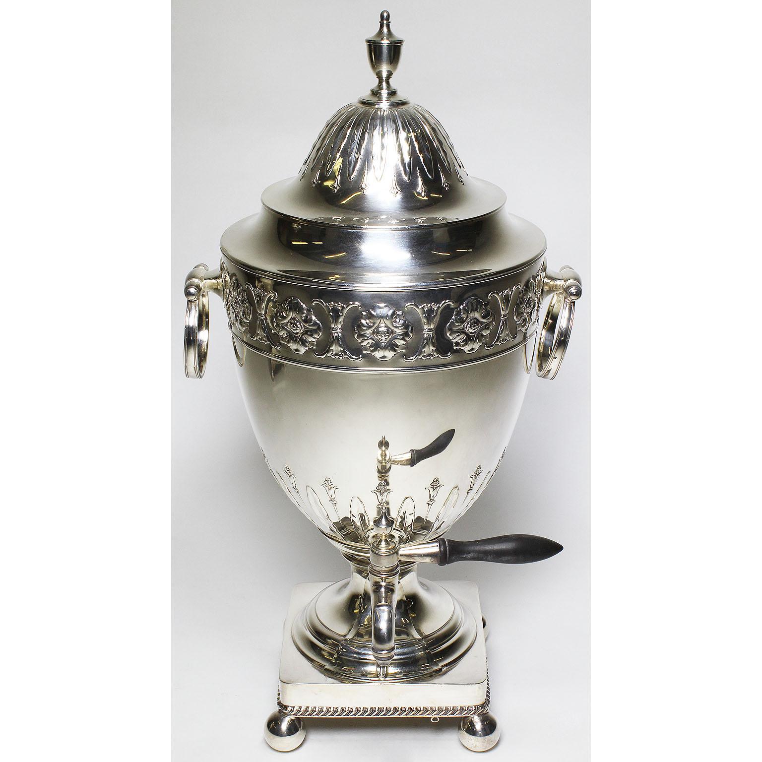 English Pair of 19th Century George III Style Plated Hot Water Samovars, Elkington For Sale