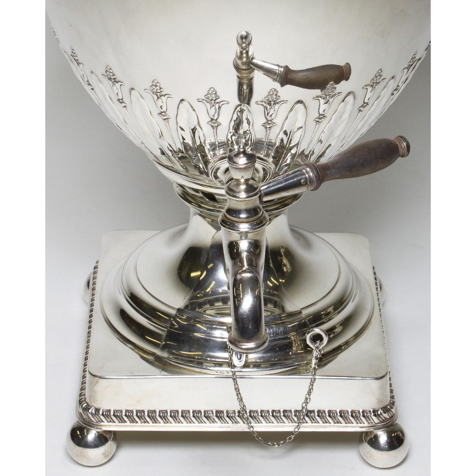 Silver Plate Pair of 19th Century George III Style Plated Hot Water Samovars, Elkington For Sale