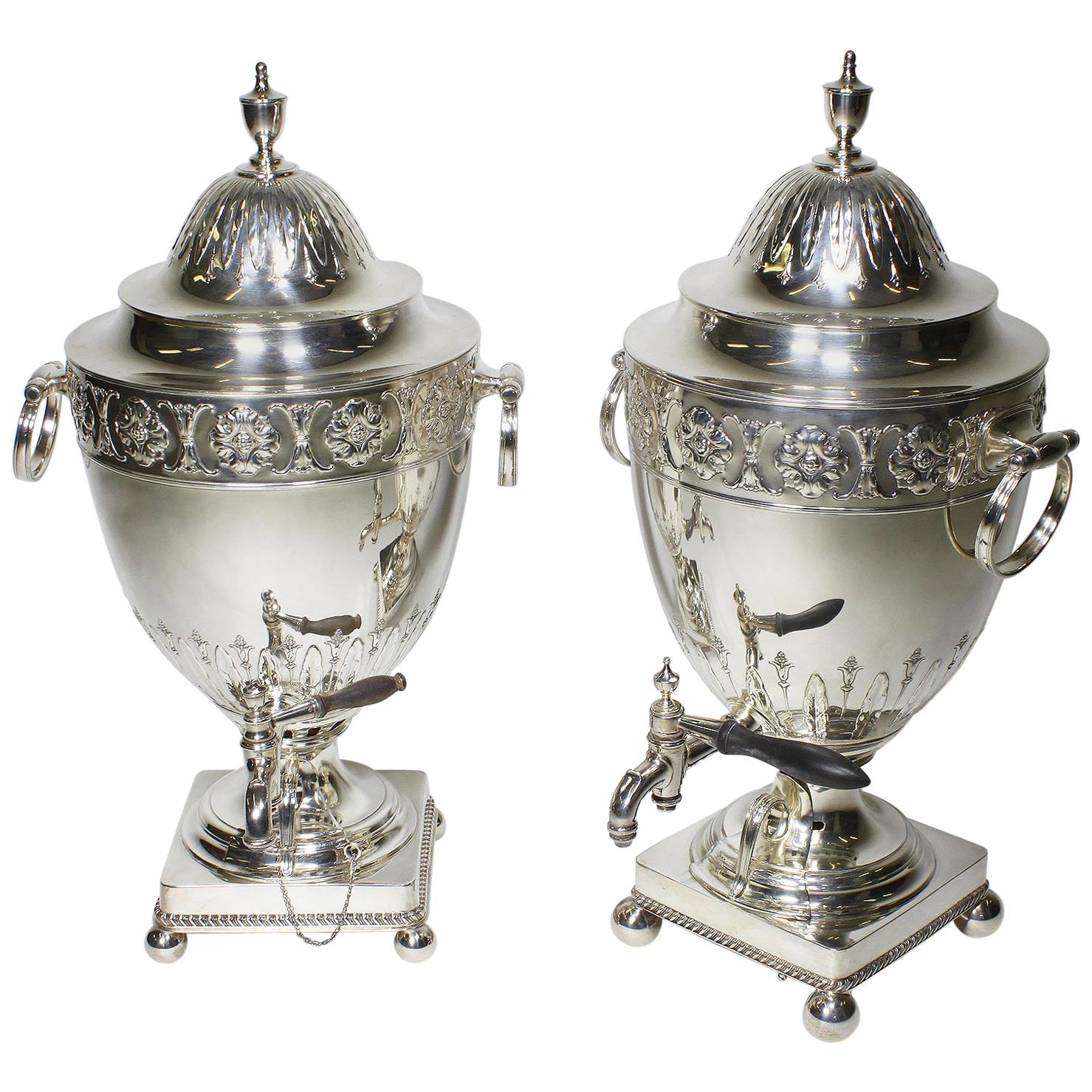 Pair of 19th Century George III Style Plated Hot Water Samovars, Elkington For Sale