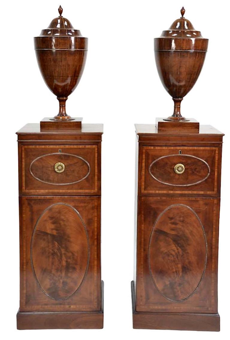 English Pair of 19th Century George IV Mahogany Humidor Cabinets with Cutlery Urns