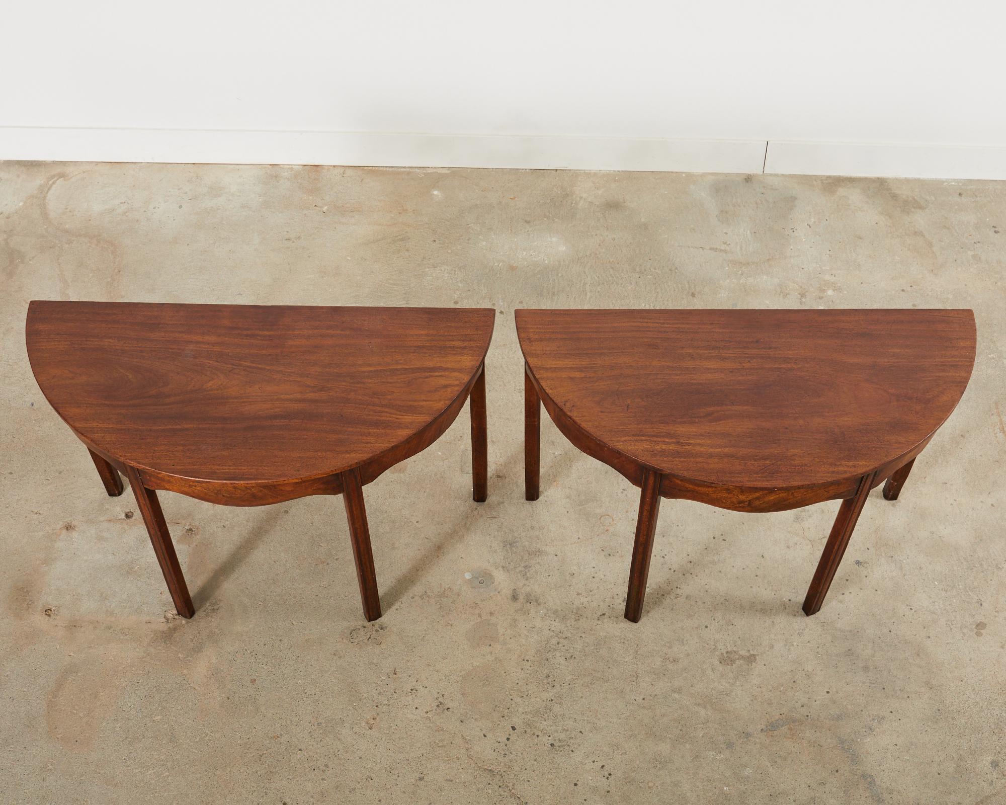Hand-Crafted Pair of 19th Century Georgian Mahogany Demilune Console Tables 