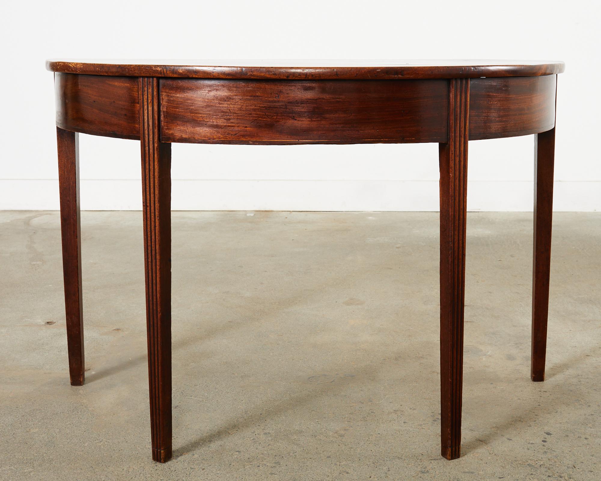 Hand-Crafted Pair of 19th Century Georgian Mahogany Demilune Console Tables