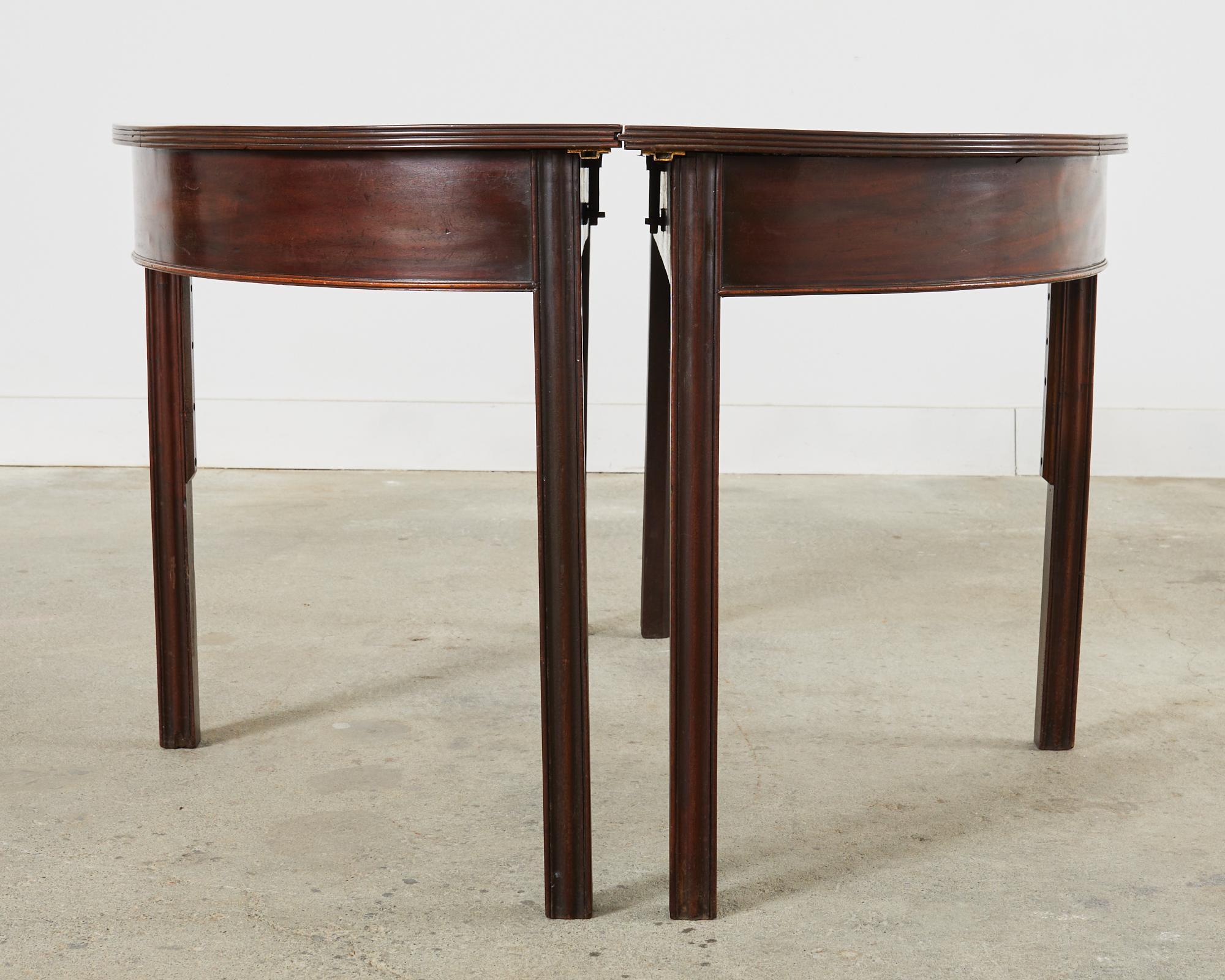 Brass Pair of 19th Century Georgian Mahogany Demilune Console Tables For Sale