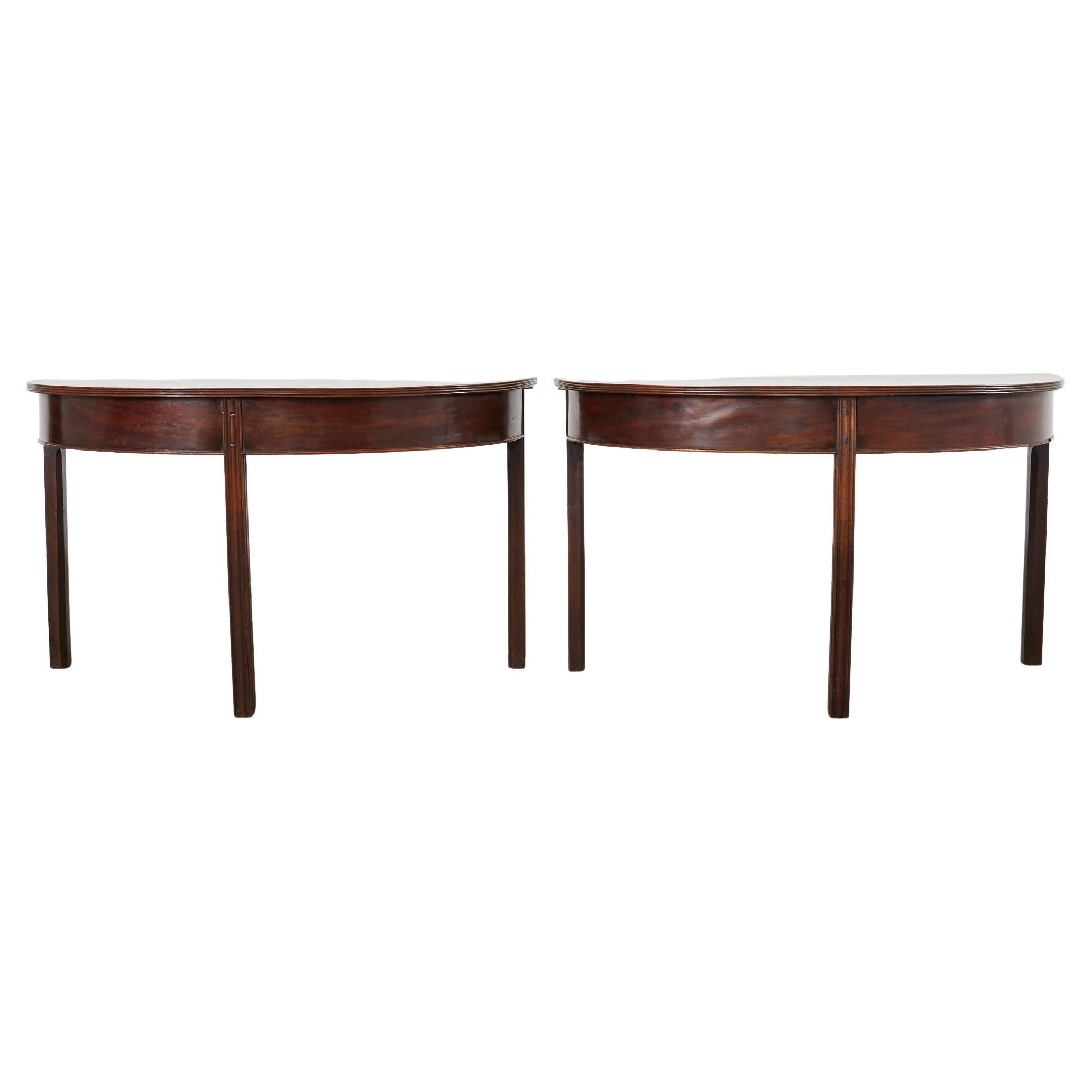 Pair of 19th Century Georgian Mahogany Demilune Console Tables For Sale