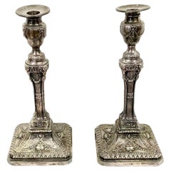 Antique Pair of 19th Century Georgian Silver Plate Candlesticks