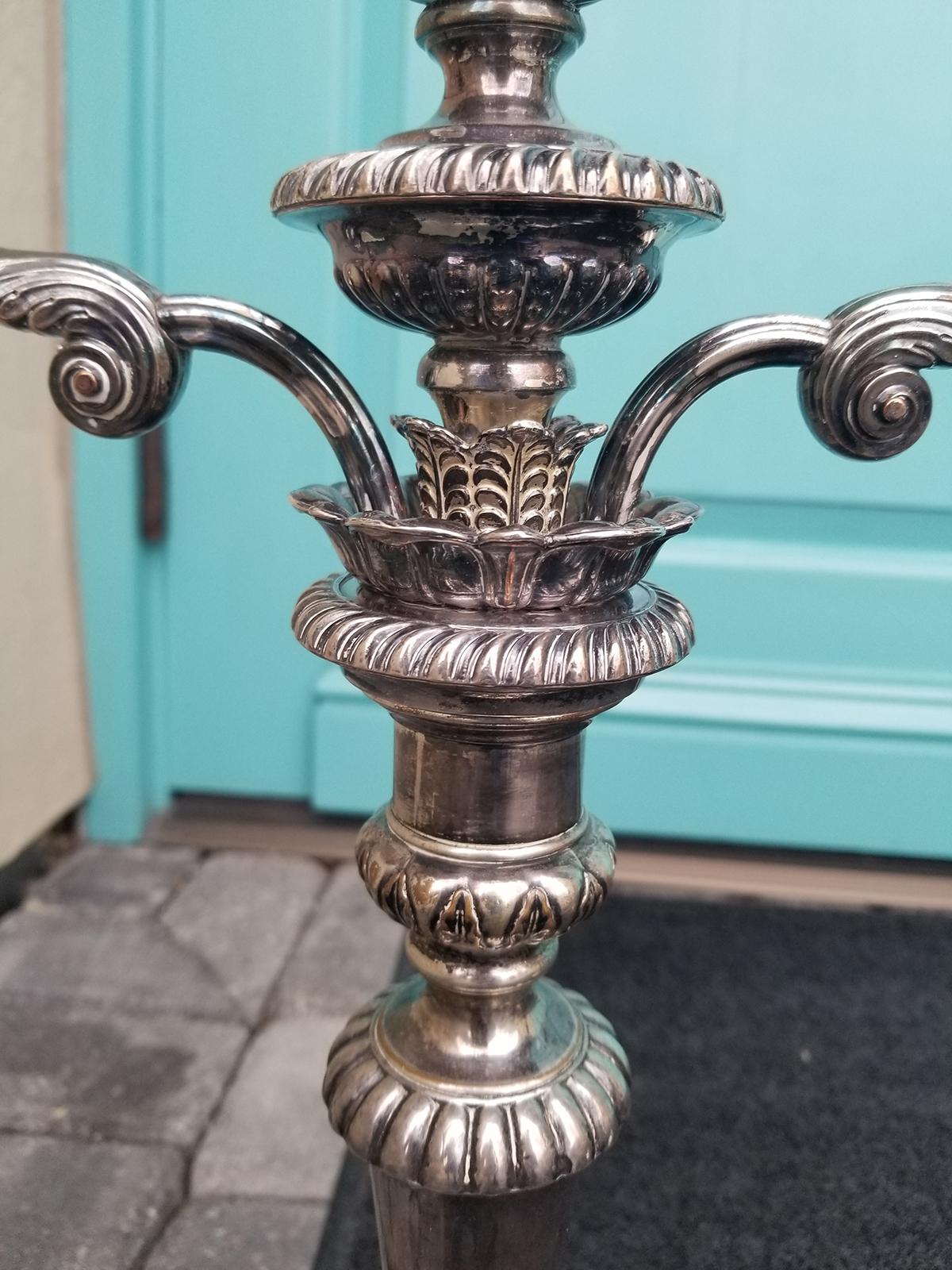 Pair of 19th Century Georgian Style Sheffield Candelabras, Family Crest Marking For Sale 11