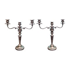 Pair of 19th Century Georgian Style Sheffield Candelabras, Family Crest Marking