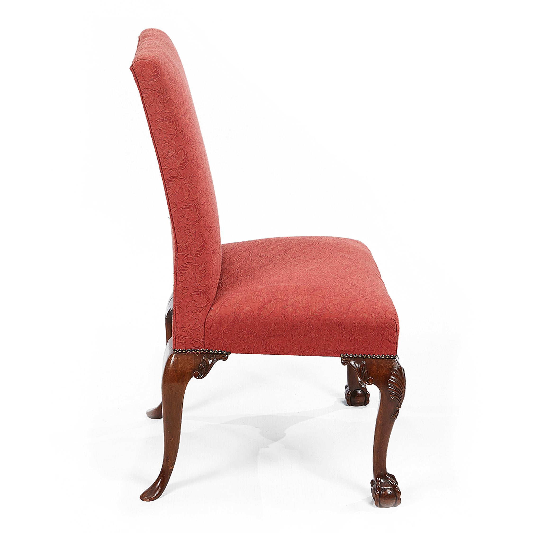 Irish Pair of 19th Century Georgian Upholstered Side Chairs with Ball and Claw Feet