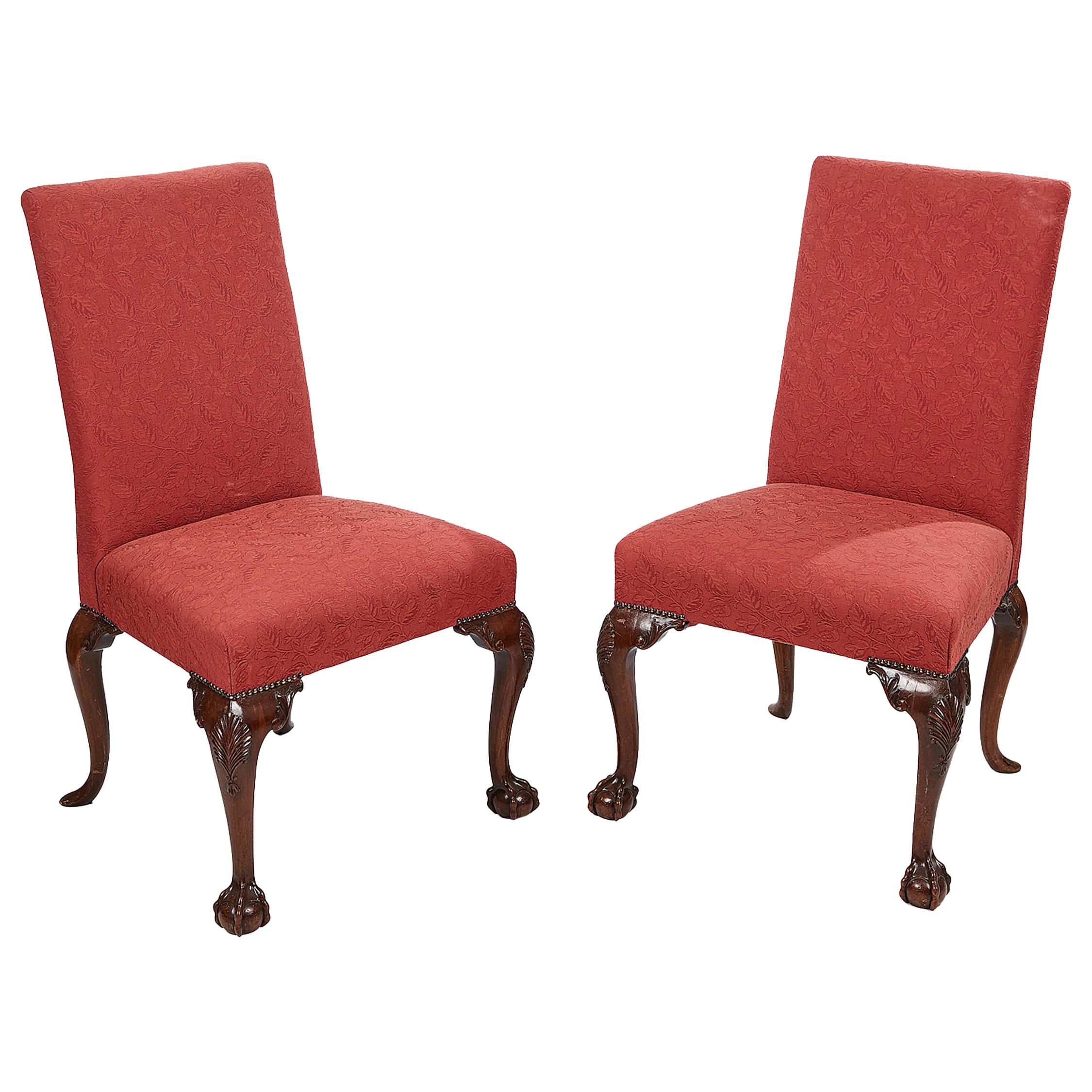 Pair of 19th Century Georgian Upholstered Side Chairs with Ball and Claw Feet