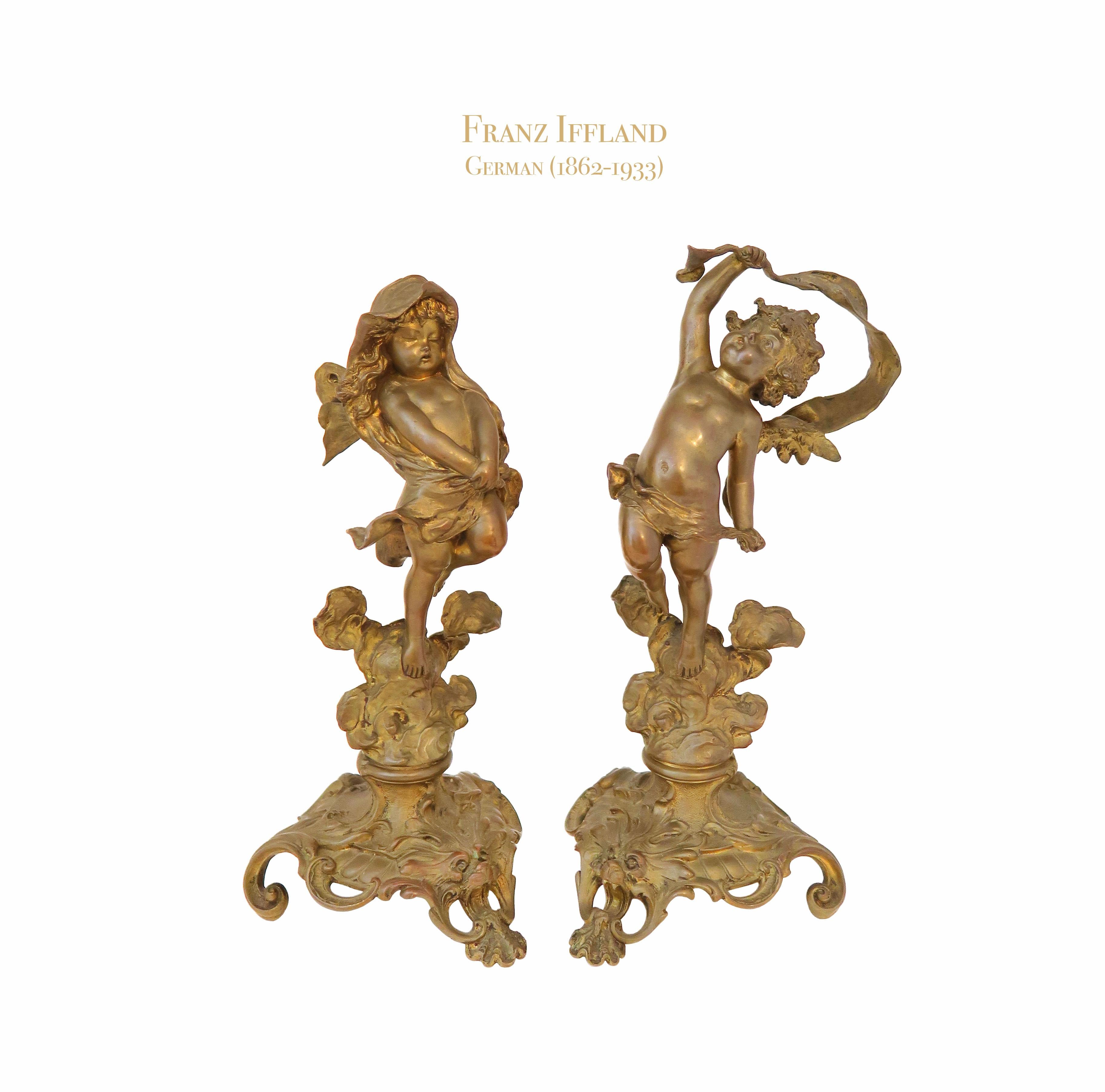 A pair of 19th C. German bronze Cupids by Franz Iffland.

Measures: 12