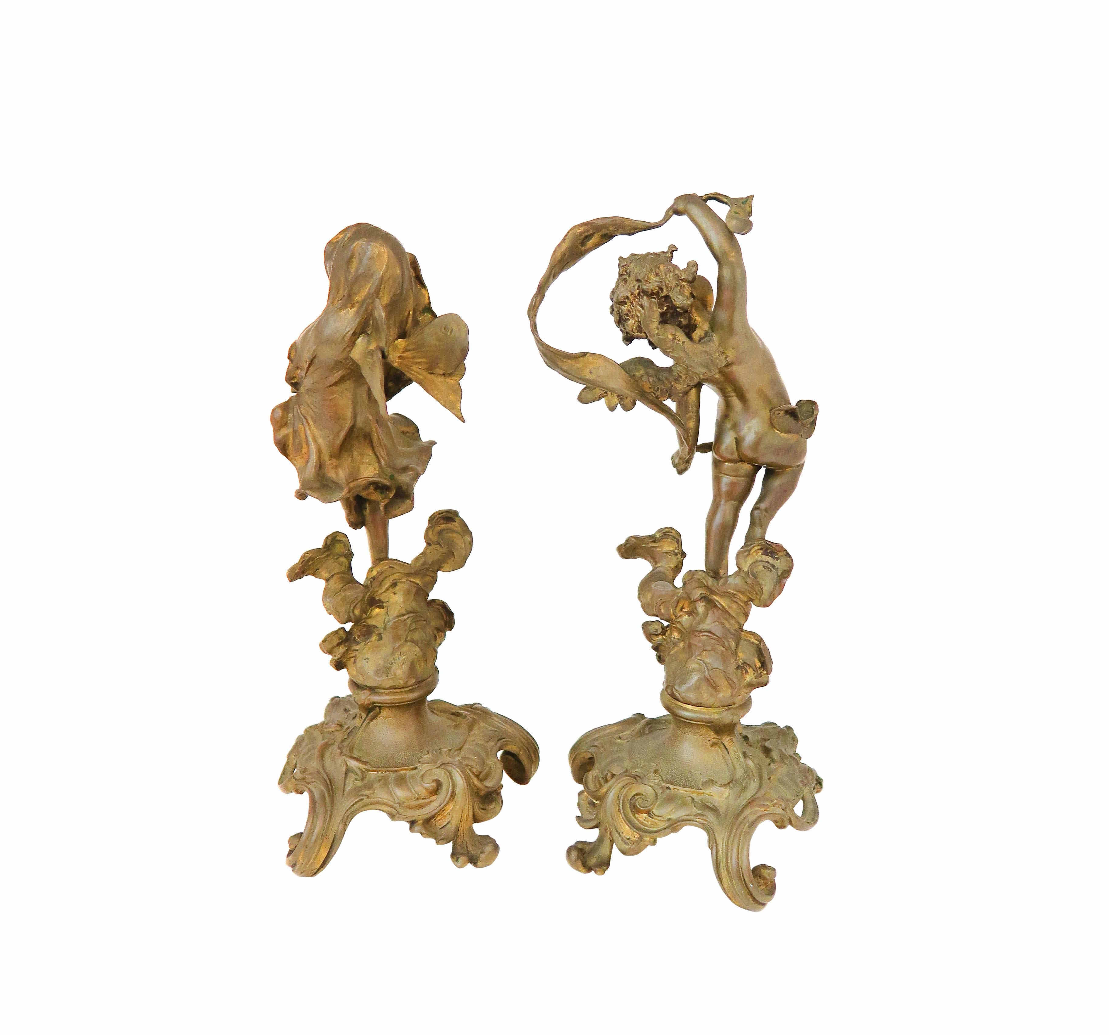 Cast Pair of 19th Century German Bronze Cupids by Franz Iffland