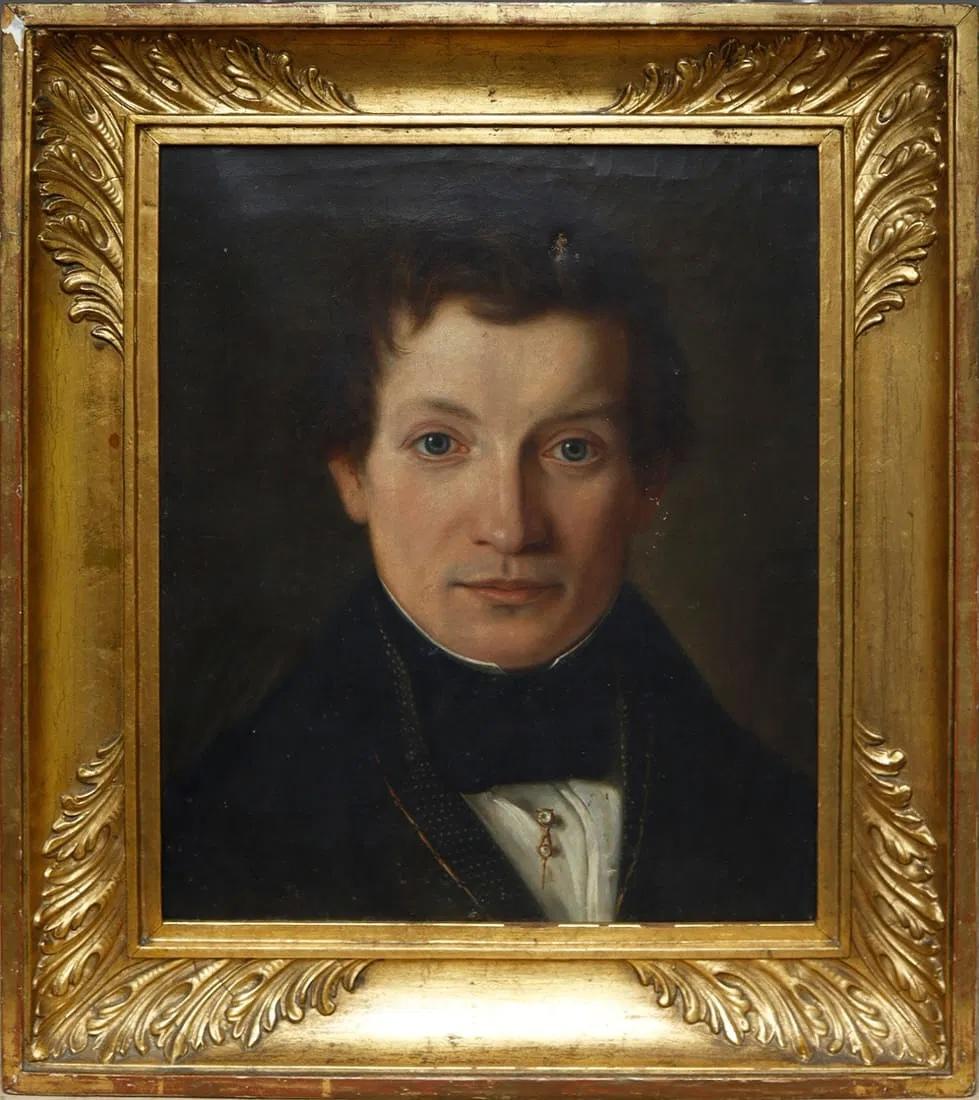 Paar deutsche neoklassizistische Männerporträts des 19. Jahrhunderts von Josef Schierl, 1830 (Deutsch) im Angebot