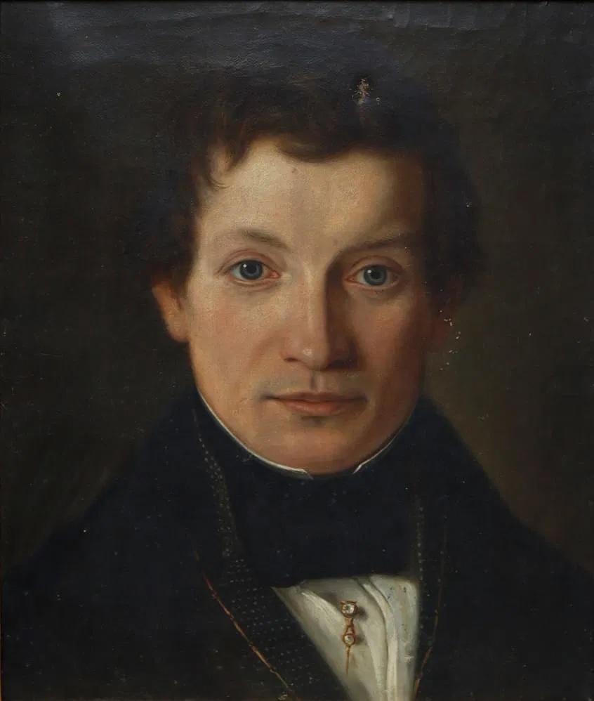 Paar deutsche neoklassizistische Männerporträts des 19. Jahrhunderts von Josef Schierl, 1830 (Gemalt) im Angebot